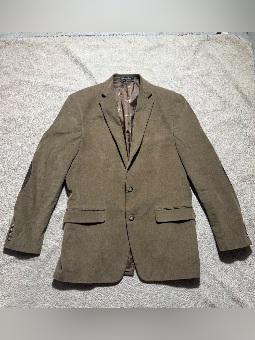 Lauren Ralph‎ Lauren Jacket Mens 39L Brown Blazer Fox Print Lined Elbow Pads